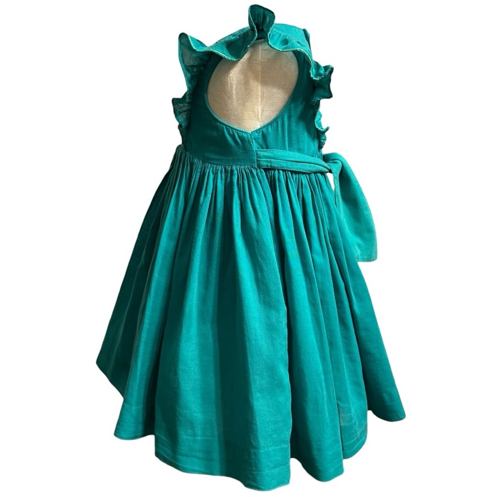 Charlotte Sy Dimby Paris Hand Smocked Teal Heirloom Dress 3A Toddler - Picture 5 of 11